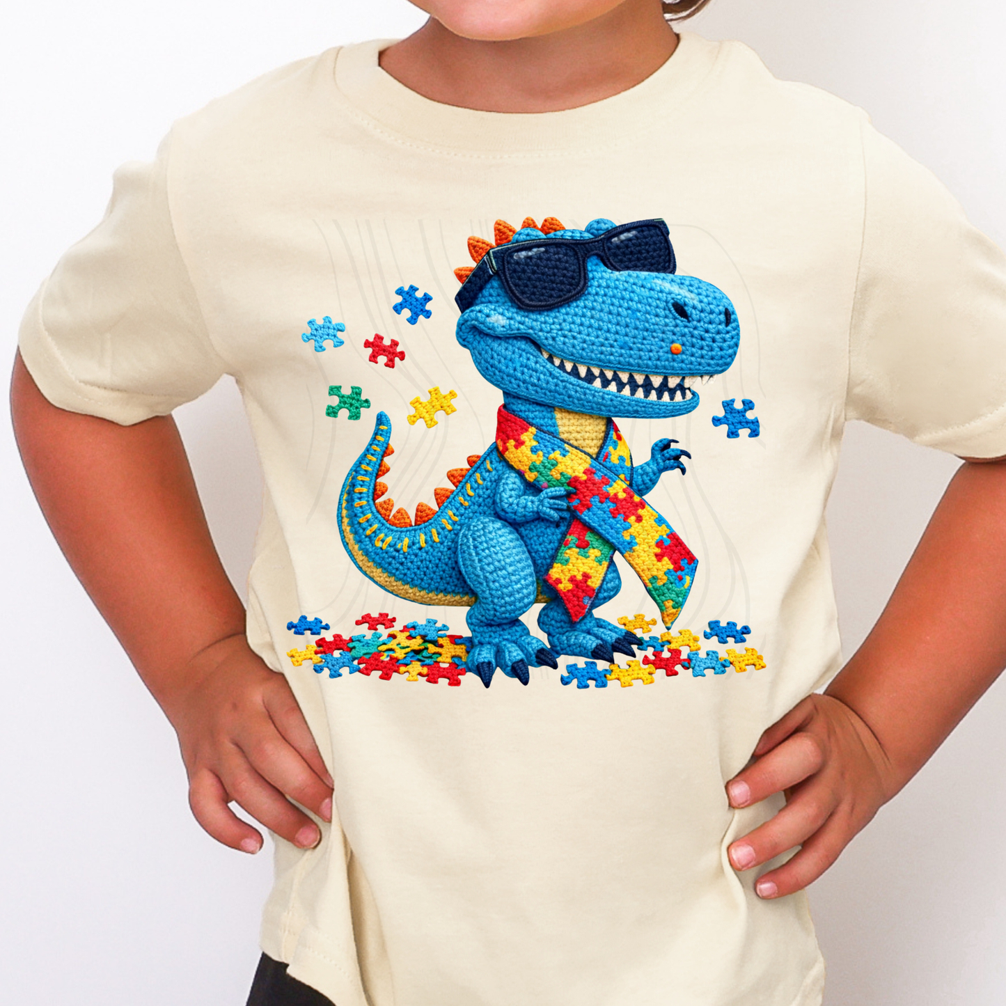 Autism Awareness Faux Yarn Dinosaur Transfer