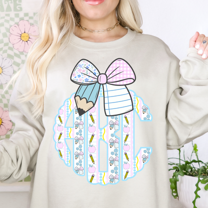 Pencil Bow Preppy Back to School - Custom Monogram Transfer