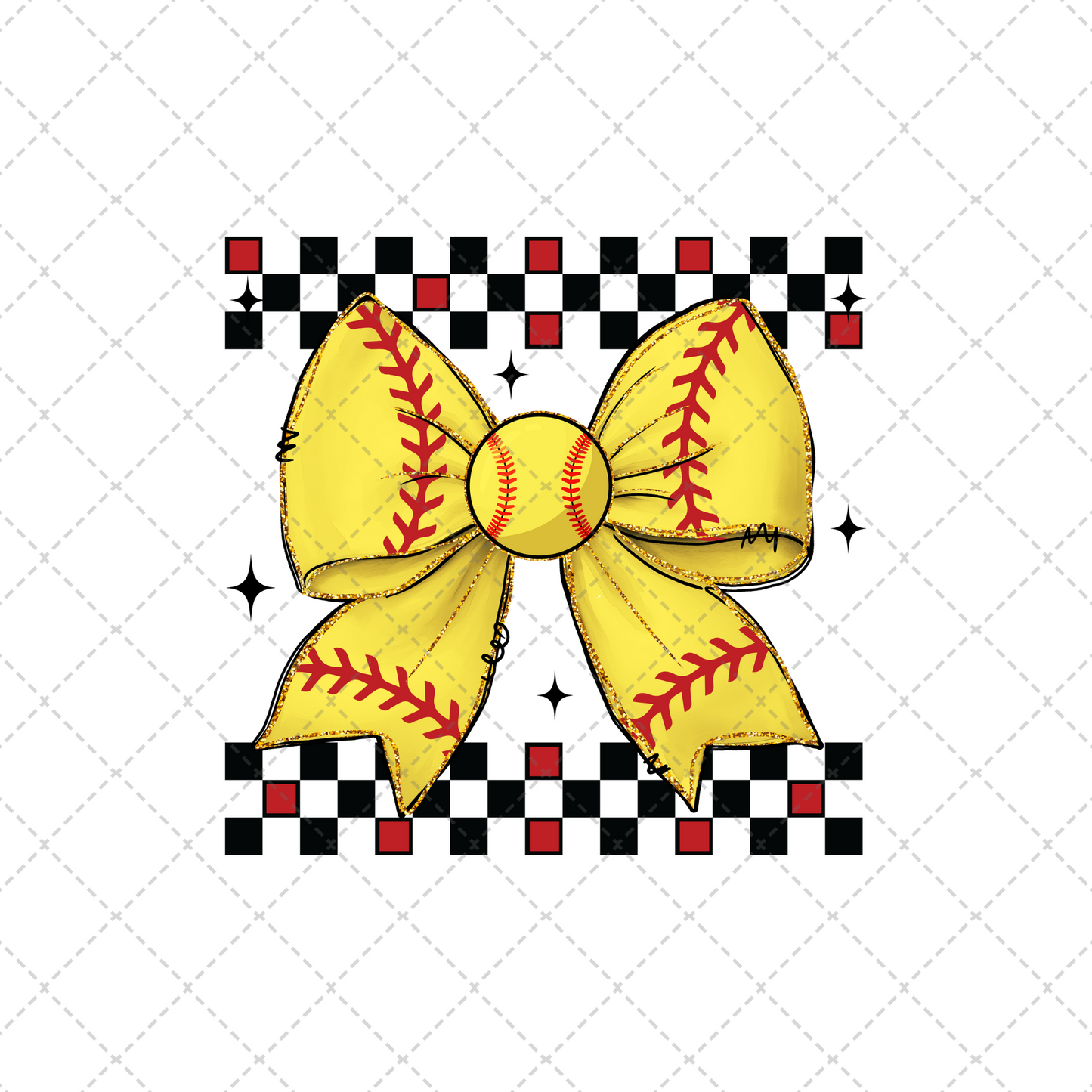 Softball Bow Checkered Transfer