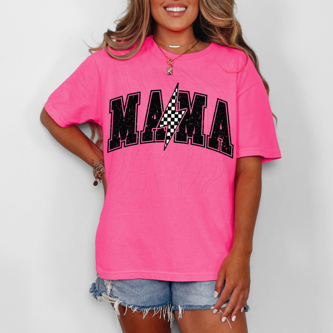 Mama Checkerd Lightning Bolt Transfer
