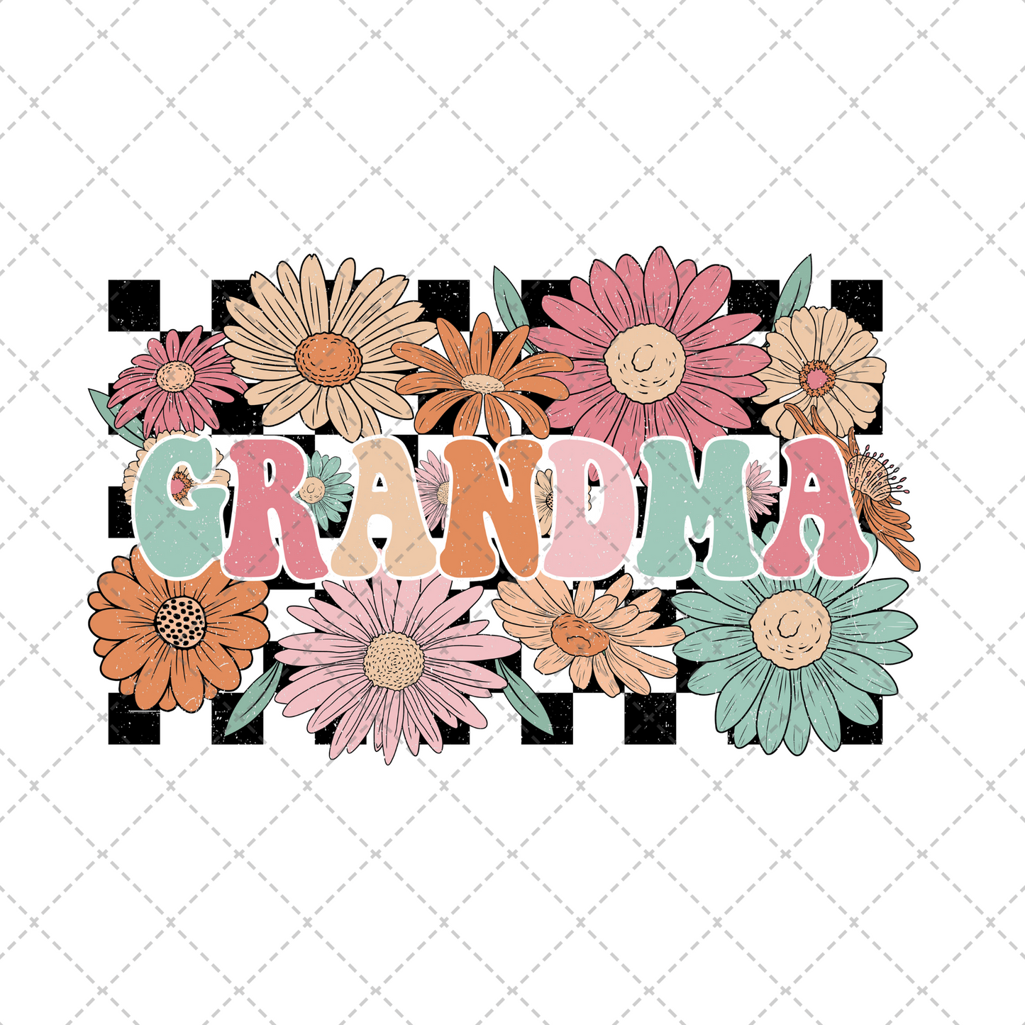 Grandma Checkered Floral Transfer