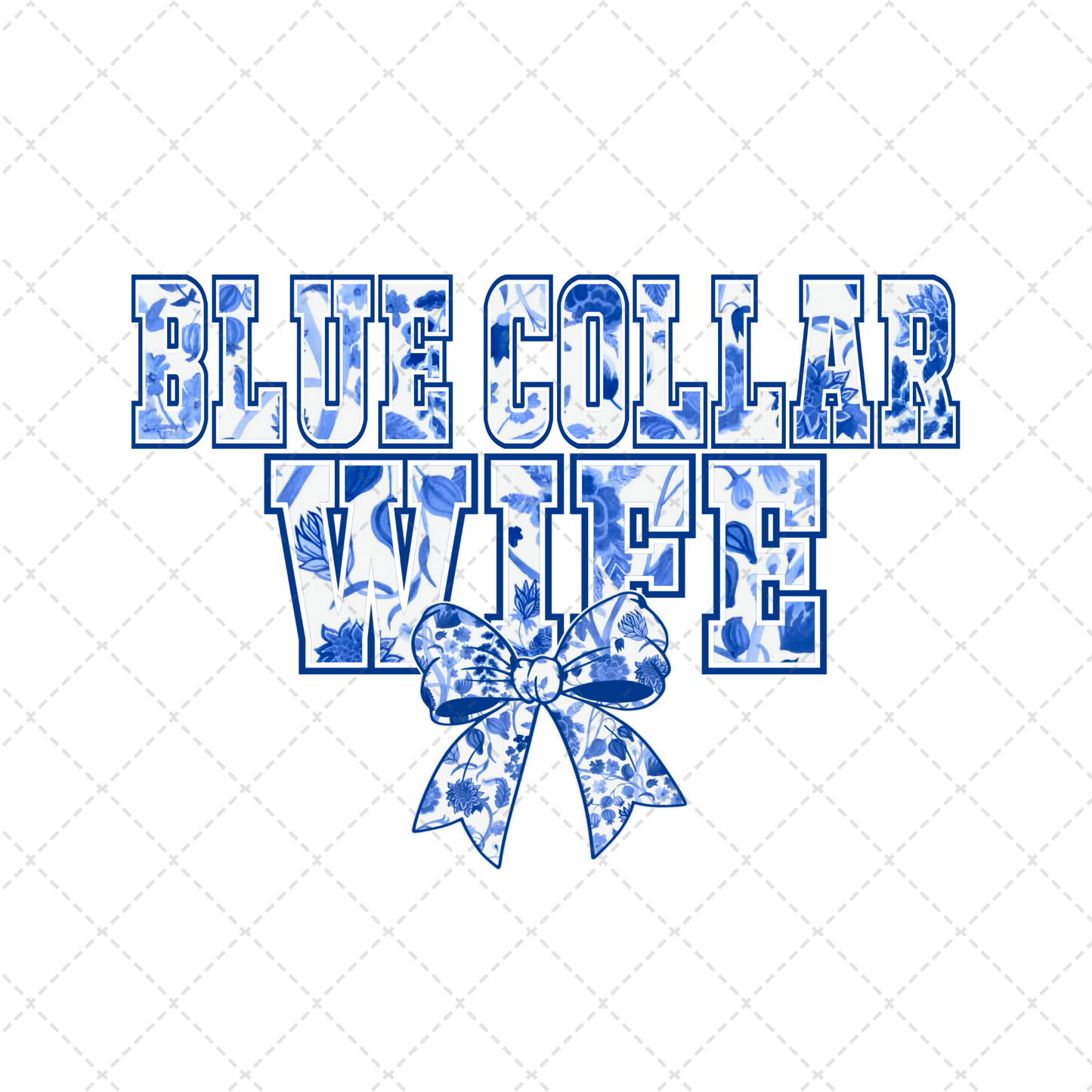 Blue Collar Wife Blue Floral Transfer