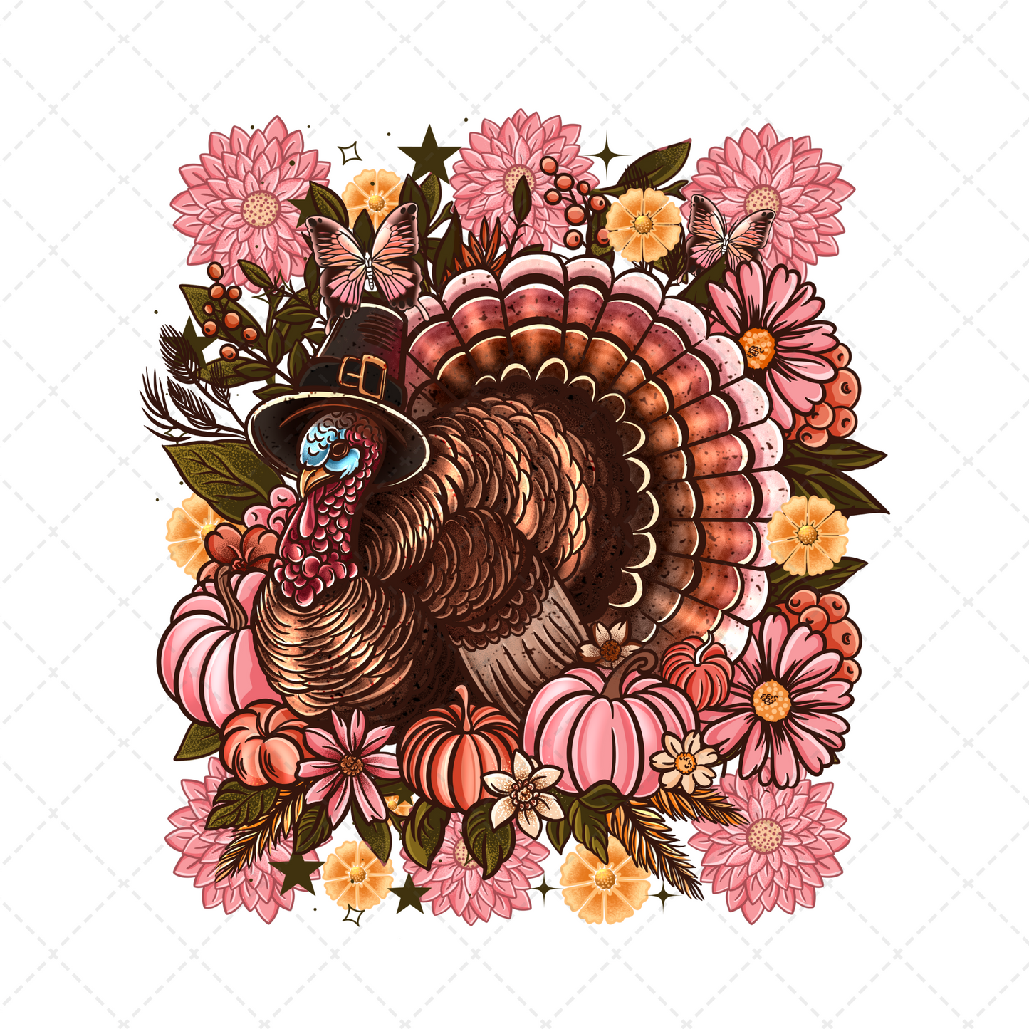 Floral Turkey Transfer **TWO PART* SOLD SEPARATELY**