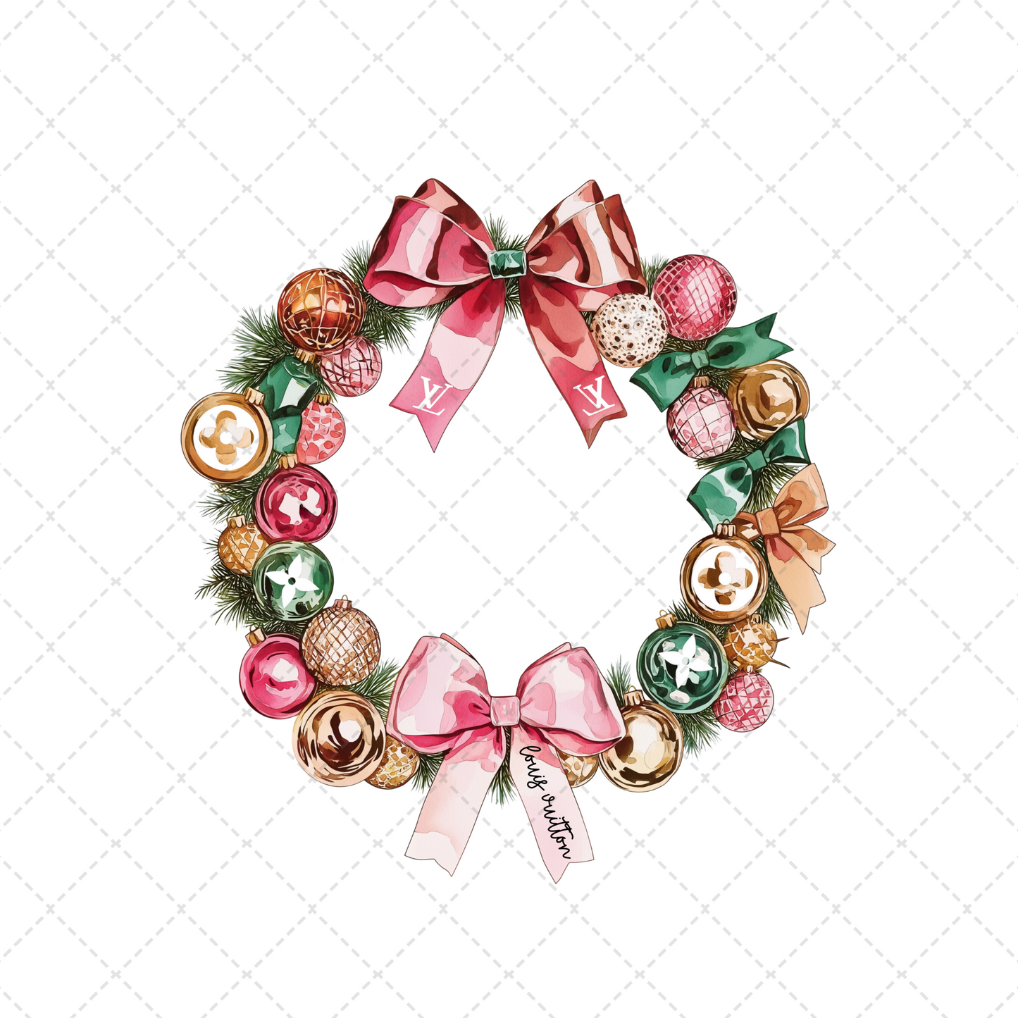 Preppy Ornament Wreath Transfer