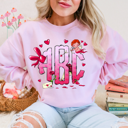 Pink & Purple Cupid Heart - Custom Monogram Transfer