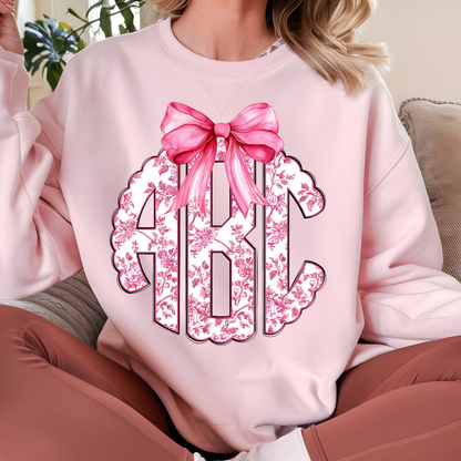 Pink Japanese Cherry Blssom Floral - Custom Monogram Transfer