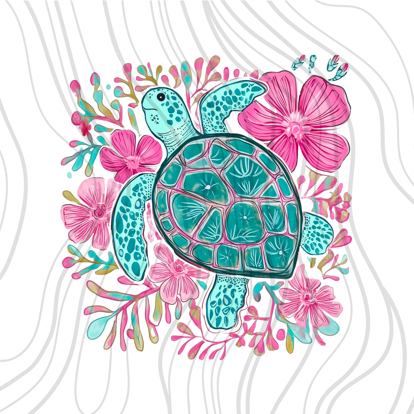 Pink Teal Turtle Transfer