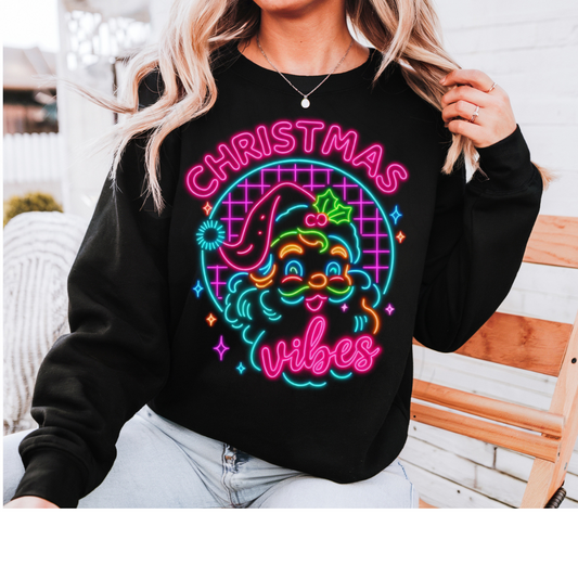Neon Santa Christmas Vibes Transfers