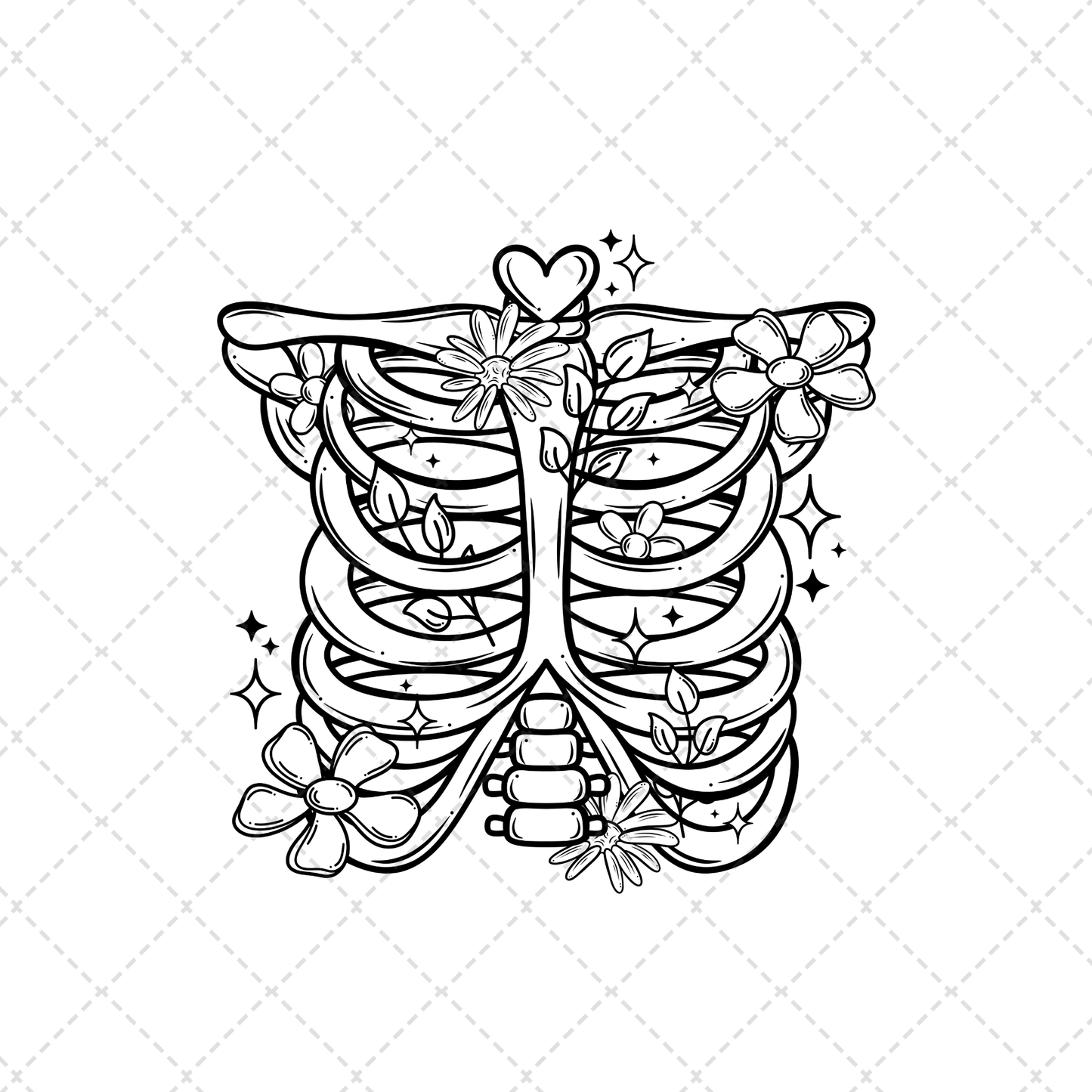 Floral Rib Cage Single Color Transfer