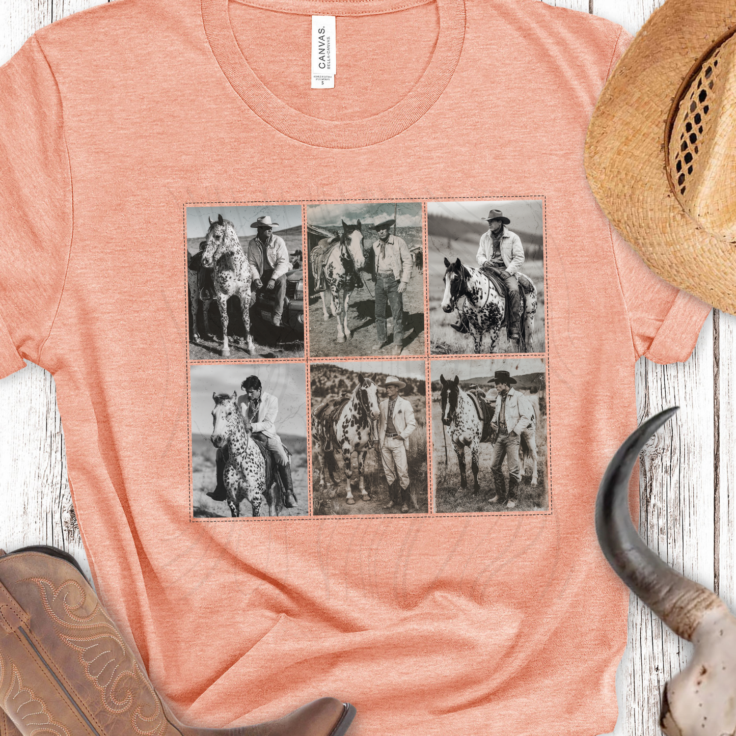 Cowboy And Horse Black And White Transfer