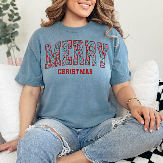 Merry Christmas Floral Transfer