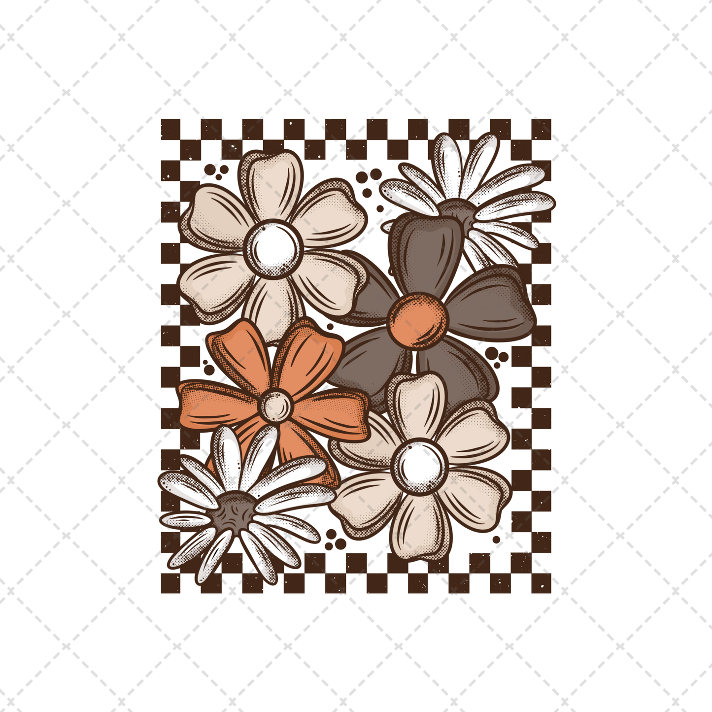 Fall Checkered Florals Brown Transfer