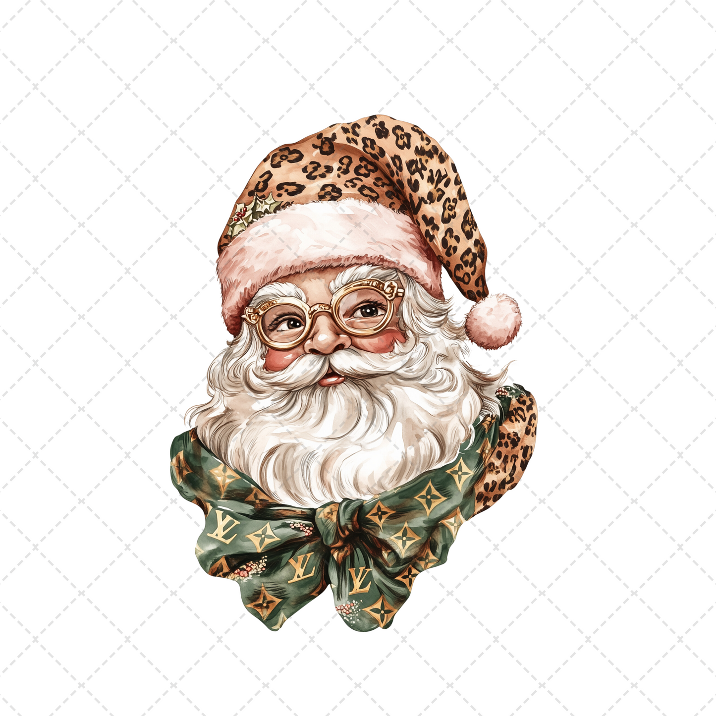 Preppy Leopard Santa Transfer