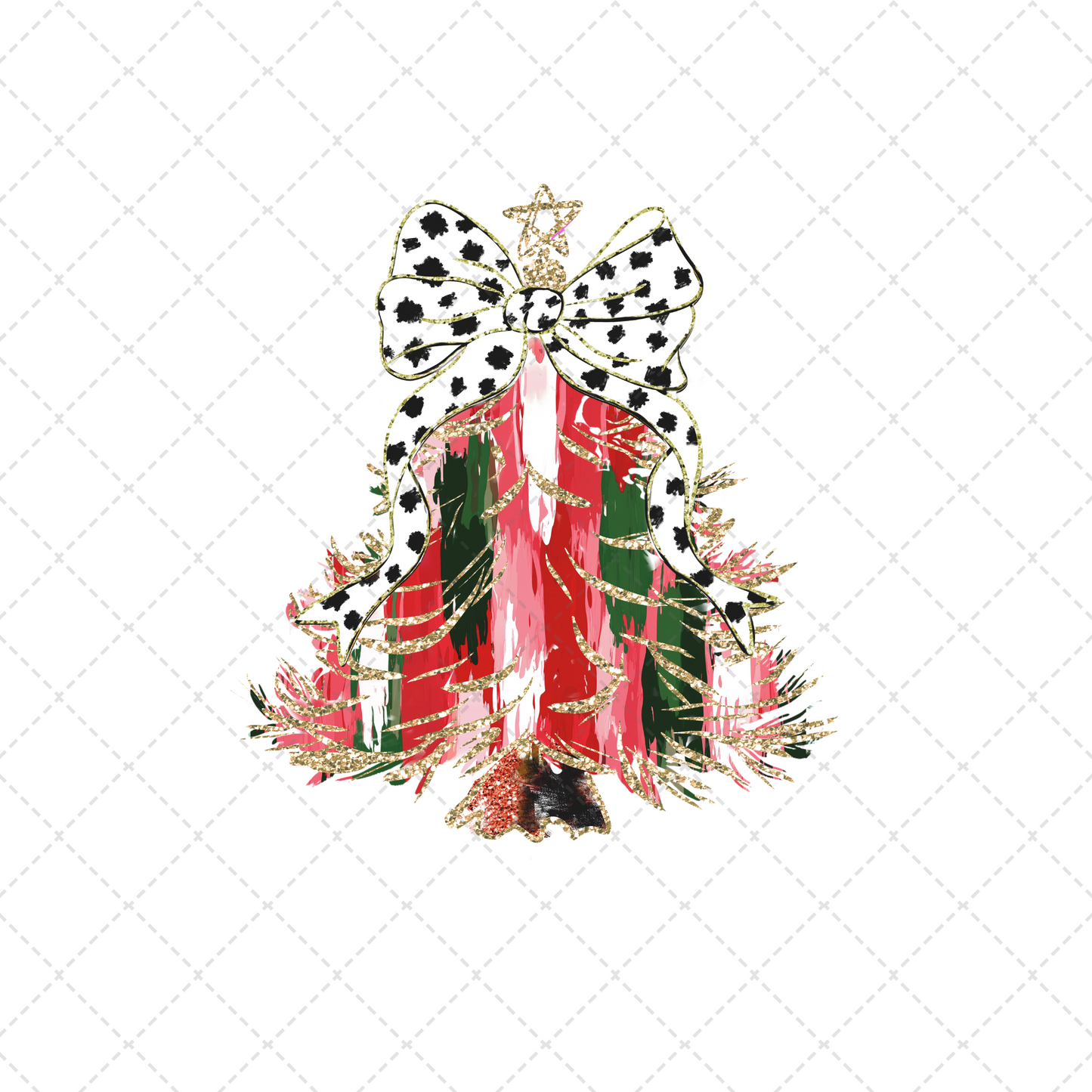 Red And Green Brush Stroke Christmas Tree With White And Black Bow Transfer