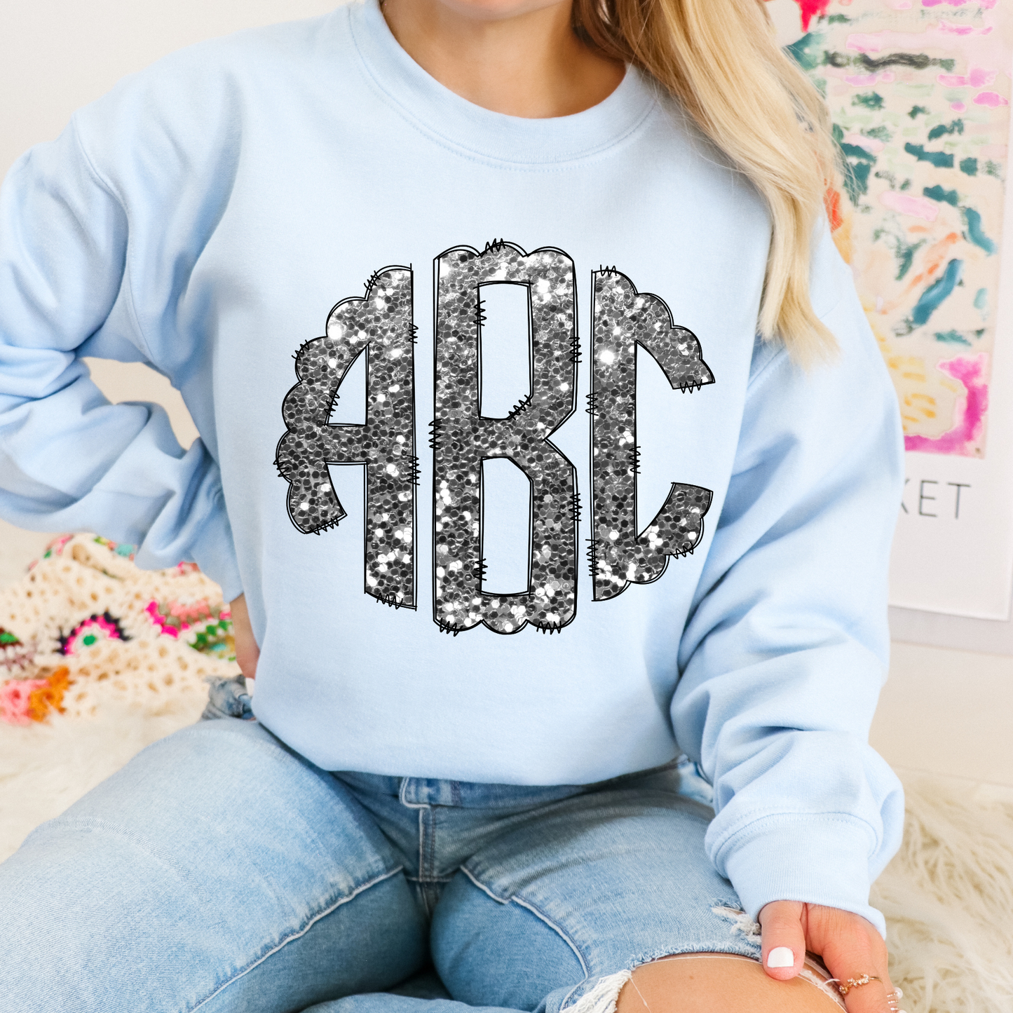 Silver Chunky Glitter - Custom Monogram Transfer