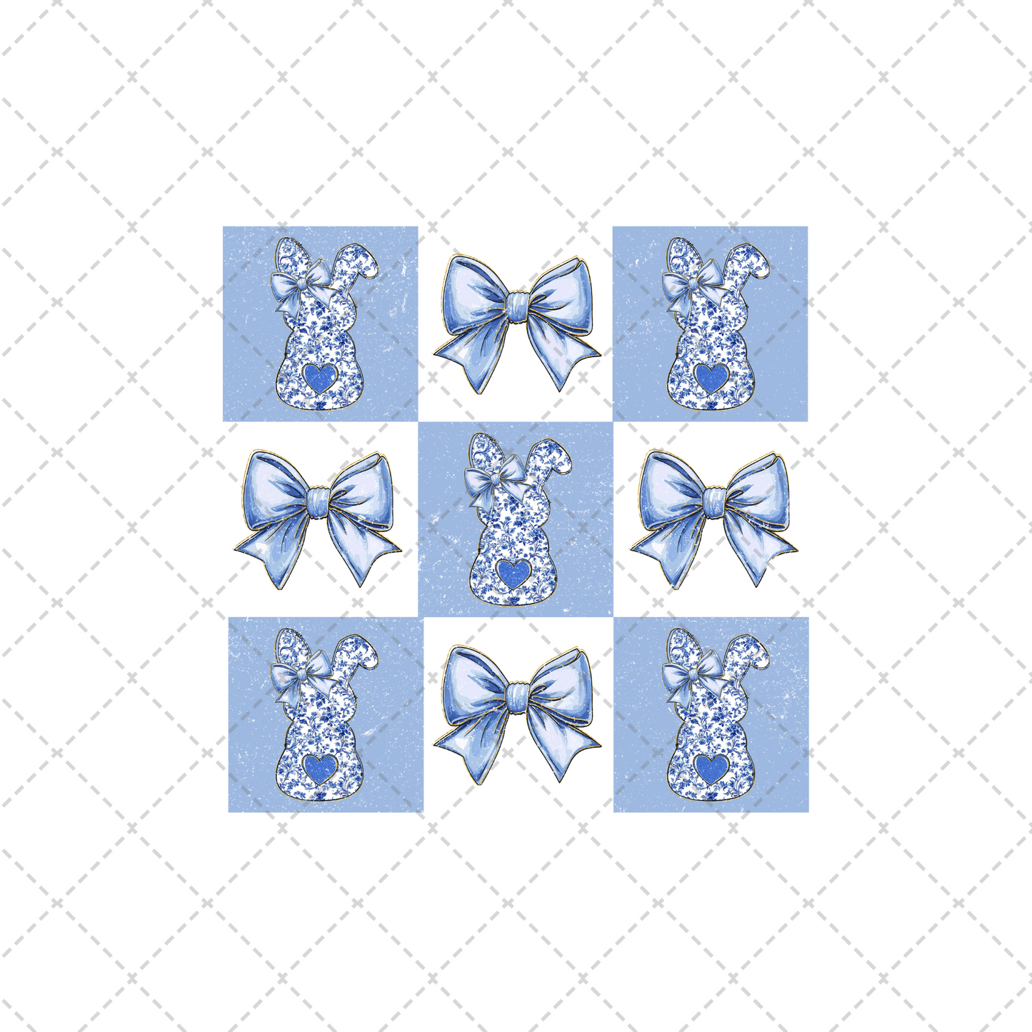 Checkered Blue Floral Bunny Transfer