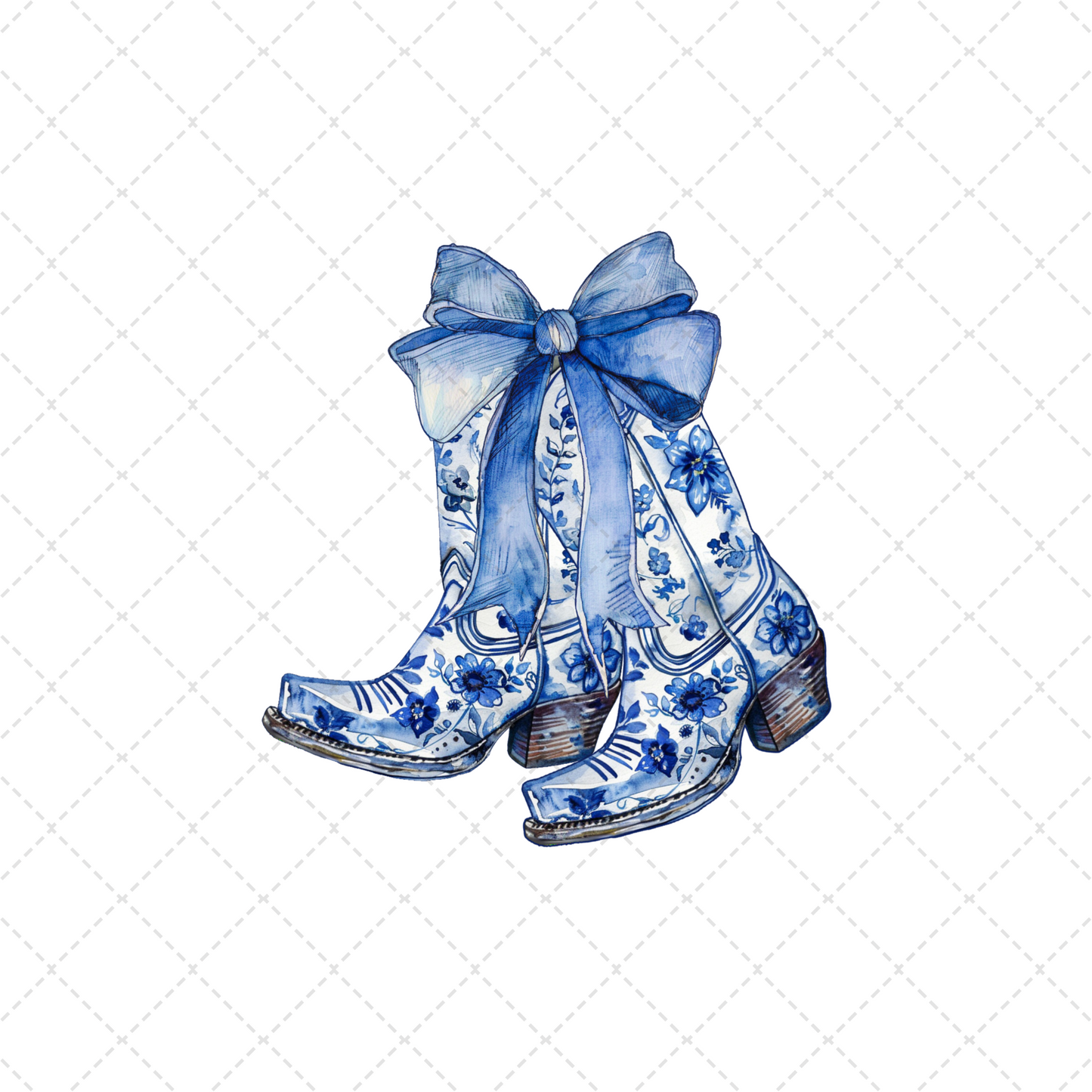 Blue Floral Boots With Bow Transfer