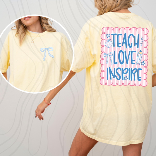 Pink Striped Teach Love Inspire Transfer ** TWO PART* SOLD SEPARATELY**