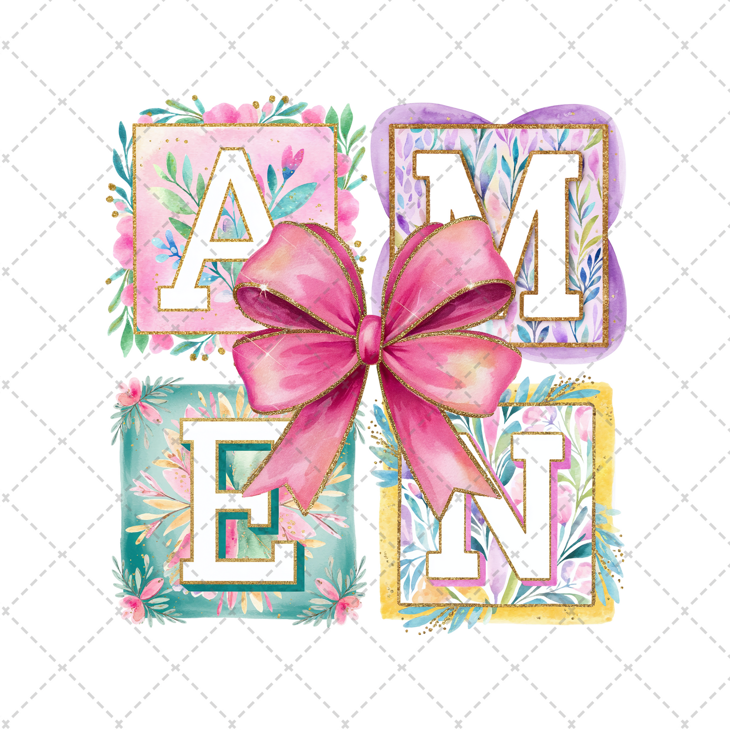 Amen Floral Glitter Pink Coquette Transfer