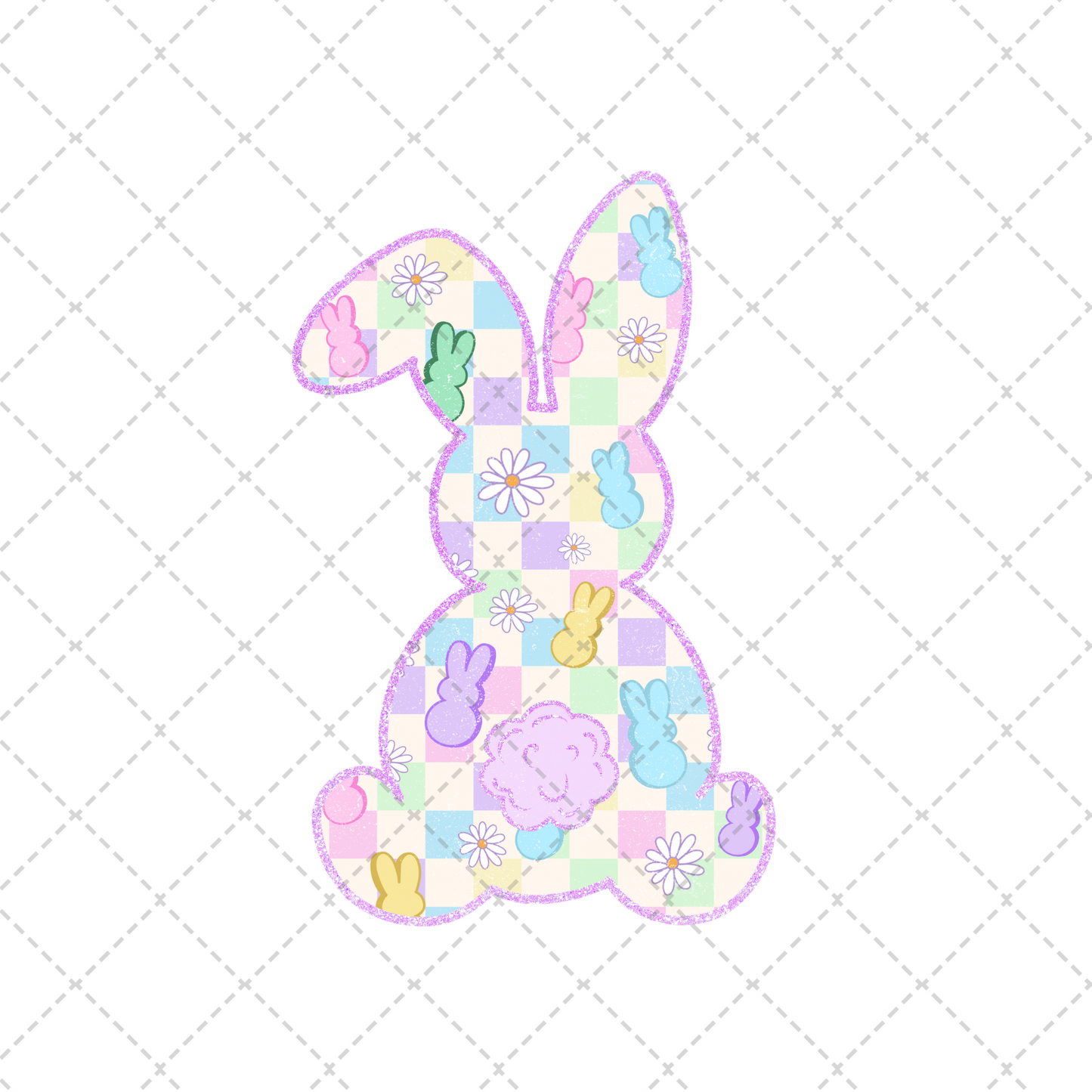 Pastel Retro Checkered Bunny Transfer