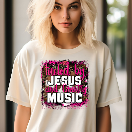 Fueled By Jesus & Country Music - ** CLEAR FILM SCREEN PRINT TRANSFER