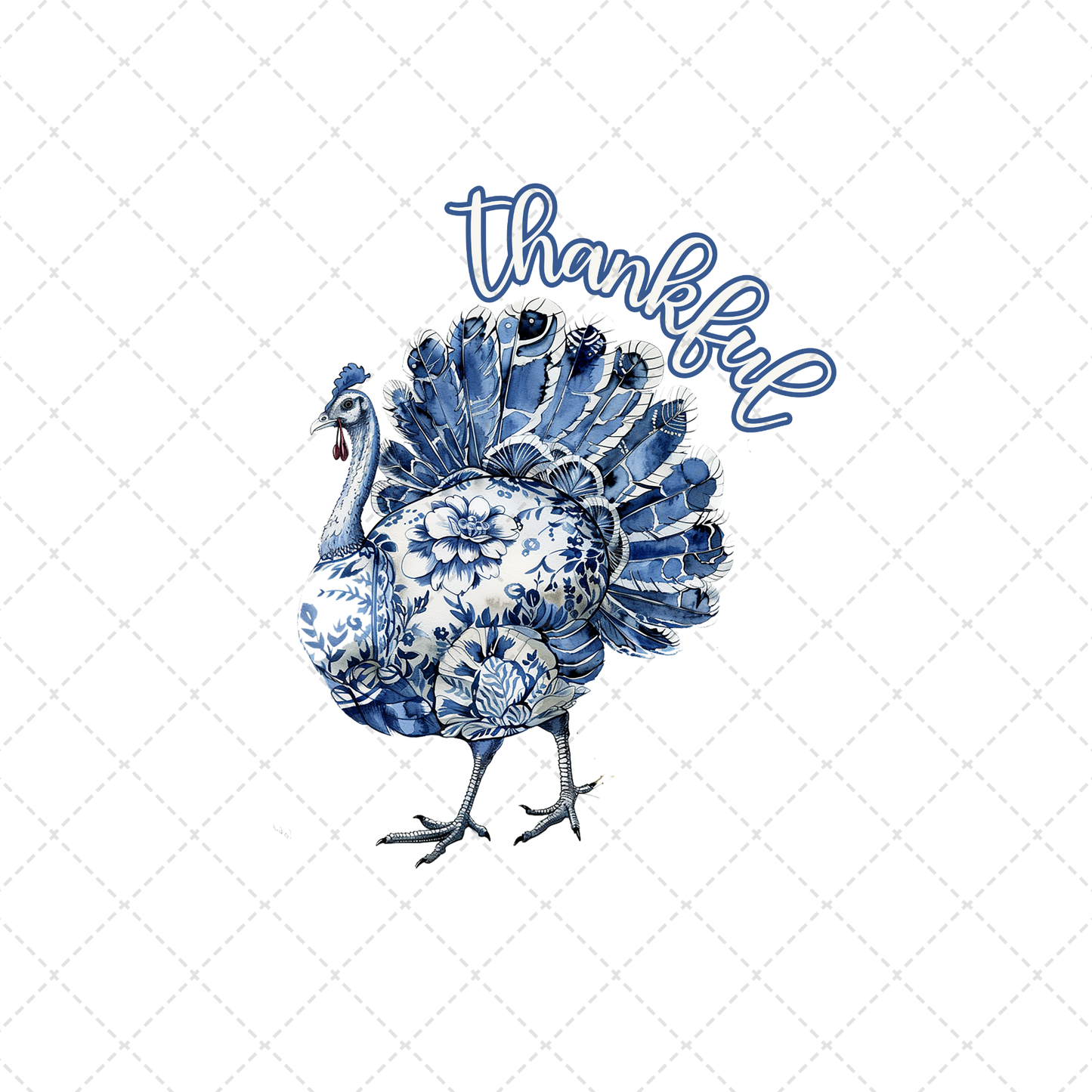 Blue Floral Thankful Transfer