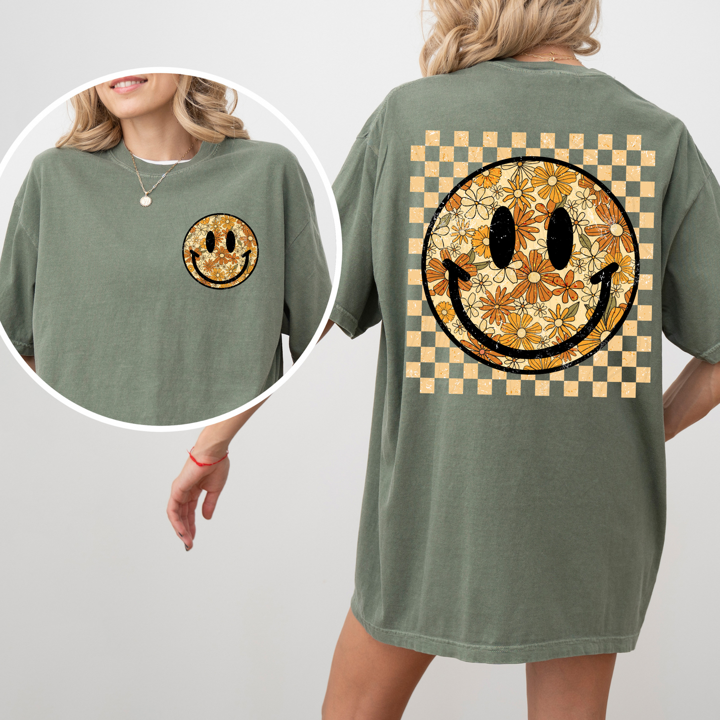Checkered Fall Smiley Transfer ** TWO PART* SOLD SEPARATELY**