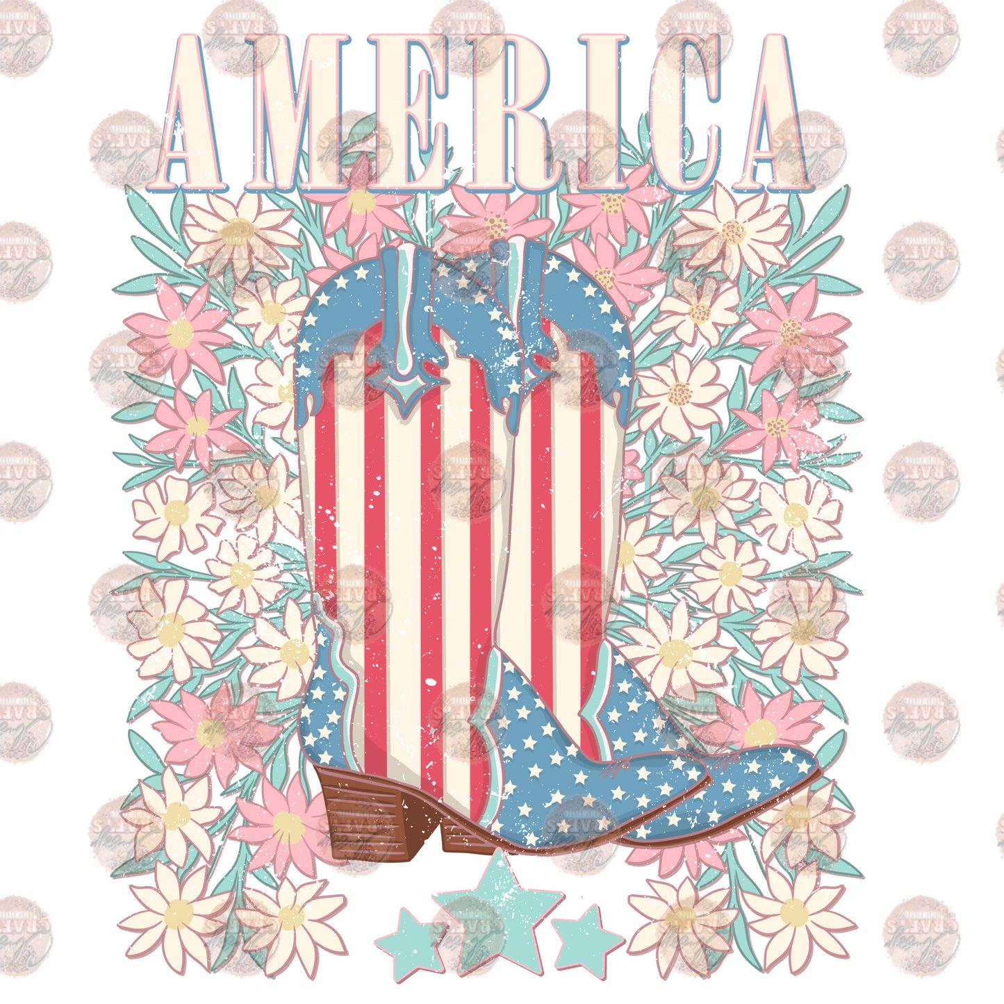 America Boots Floral Transfer