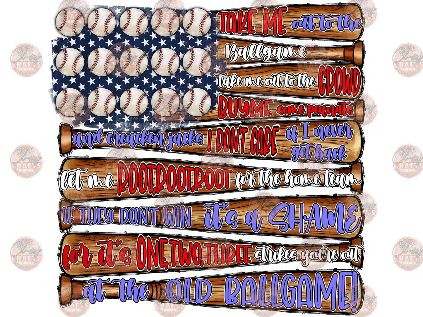 America Flag Baseball Transfer