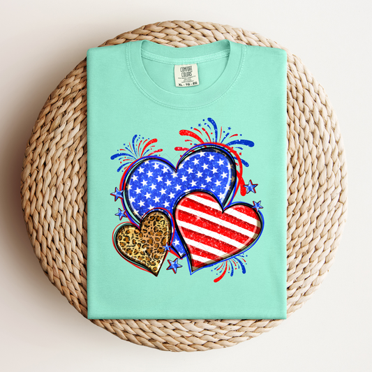 America Flag Leopard Hearts Transfer