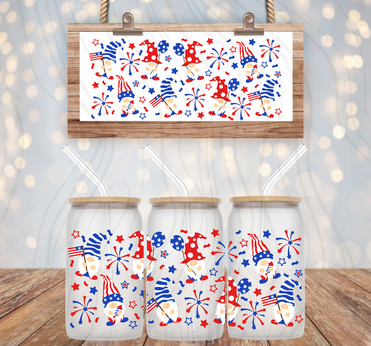 America Flag Gnomes 16oz Libbey Wrap