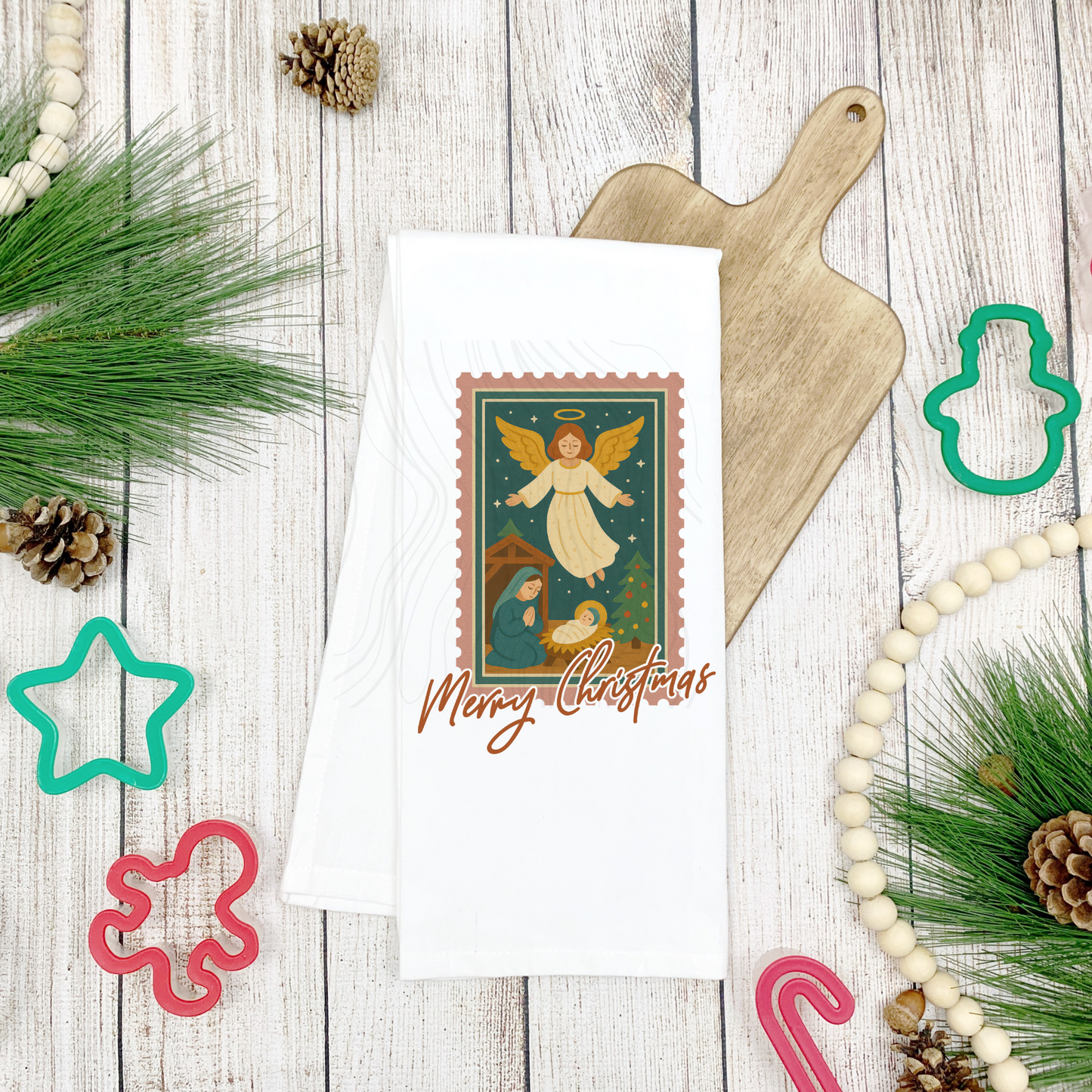 Angel Stamp Tea Towel Transfer