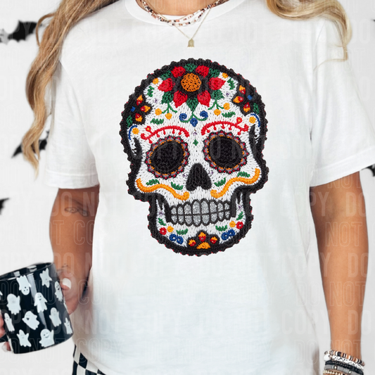 BLACK SKULL FAUX YARN TRANSFER