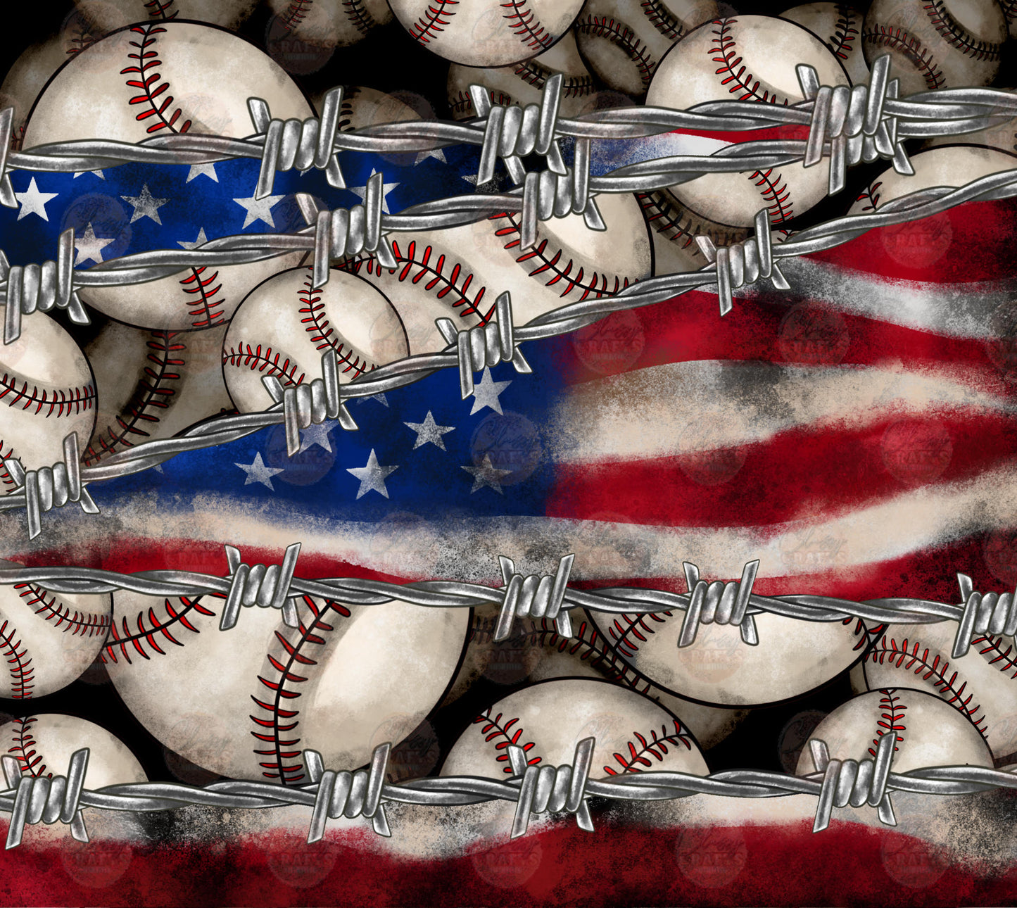 Baseball American Flag Tumbler Wrap - Sublimation Transfer