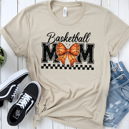 Basketball Mama Bow Checkered Transfer