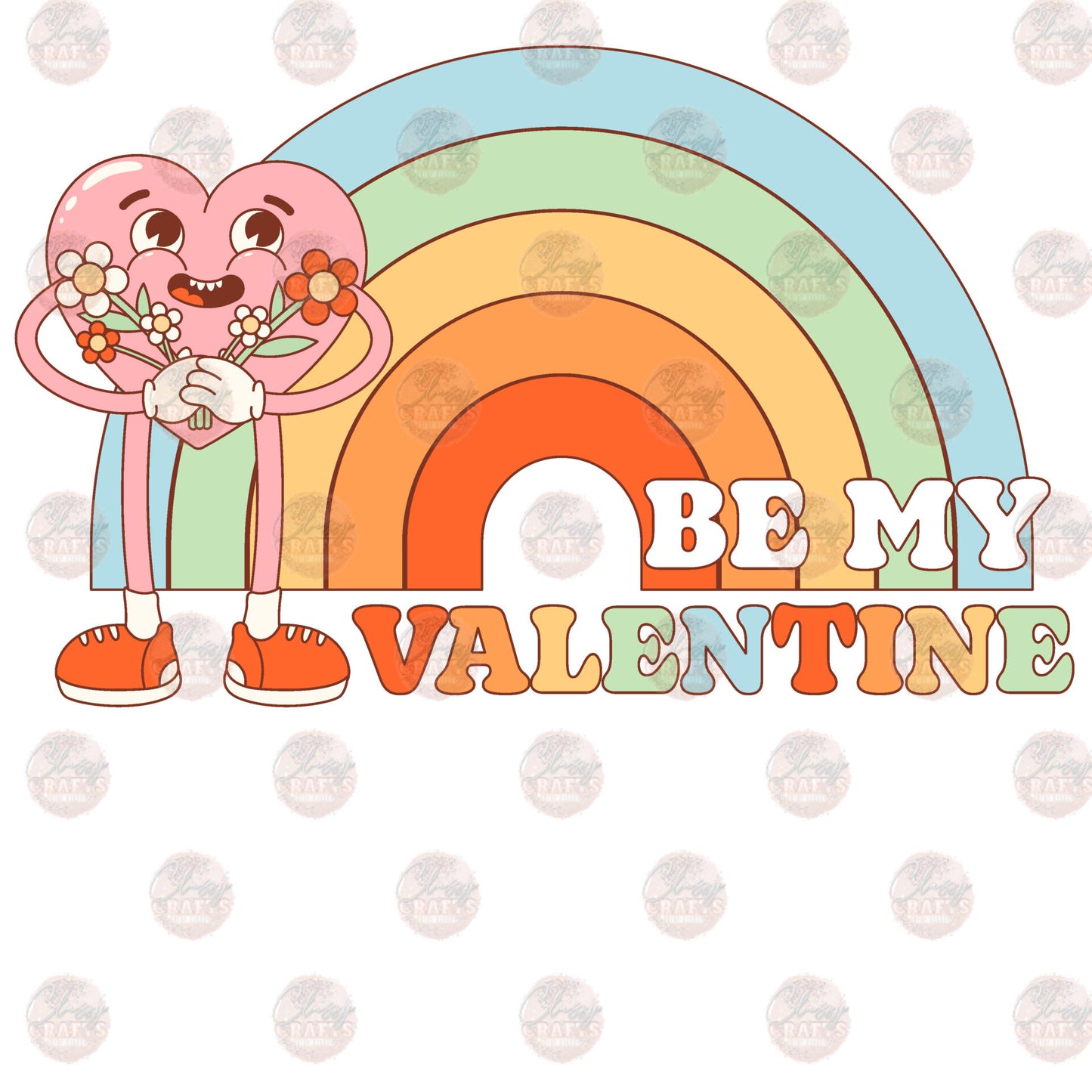 Be My Valentine Retro Rainbow Transfer