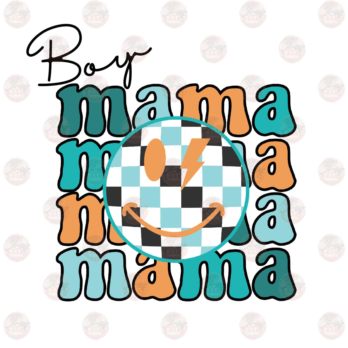 Boy Mama Checkered Smiley Transfer