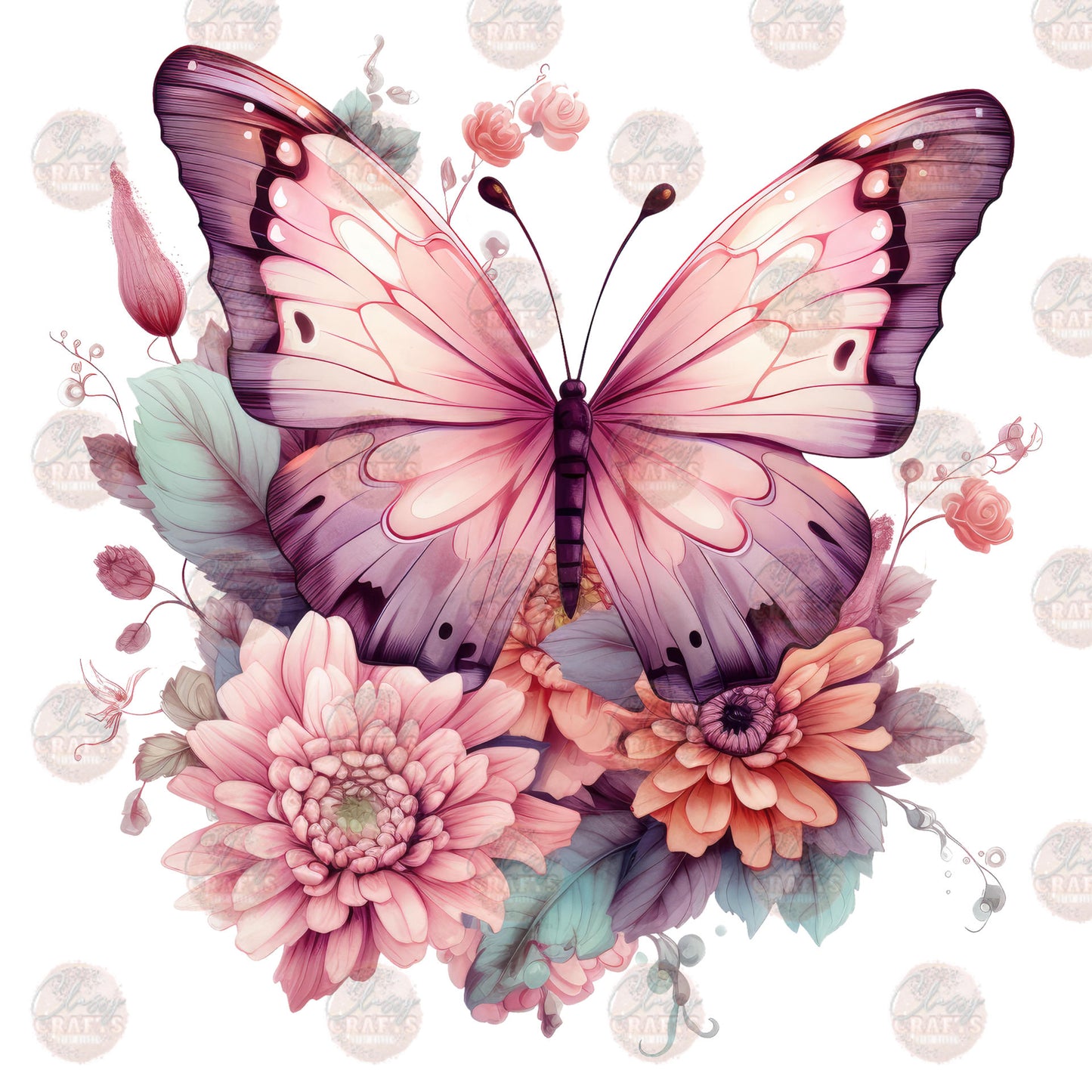Breast Cancer Awareness Butterfly Floral - Sublimation Transfer