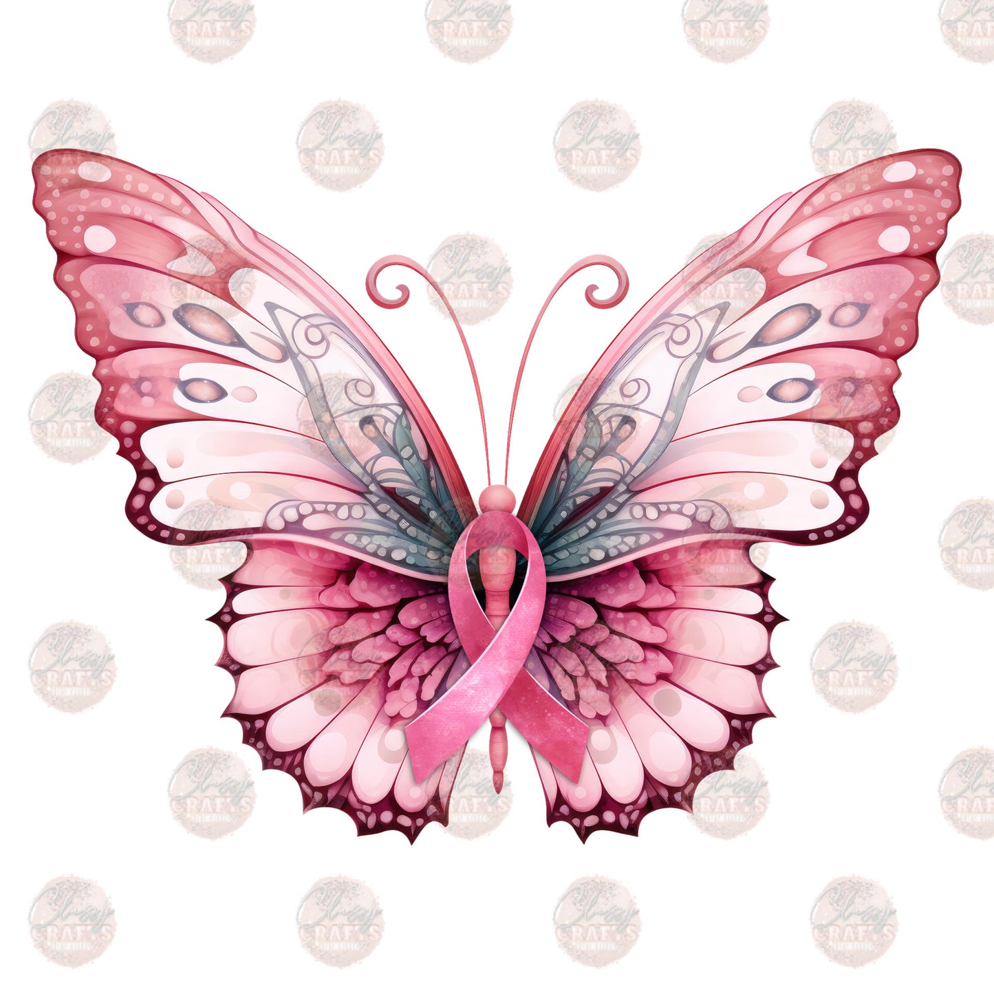 Breast Cancer Awareness Butterfly Ribbon Transfer