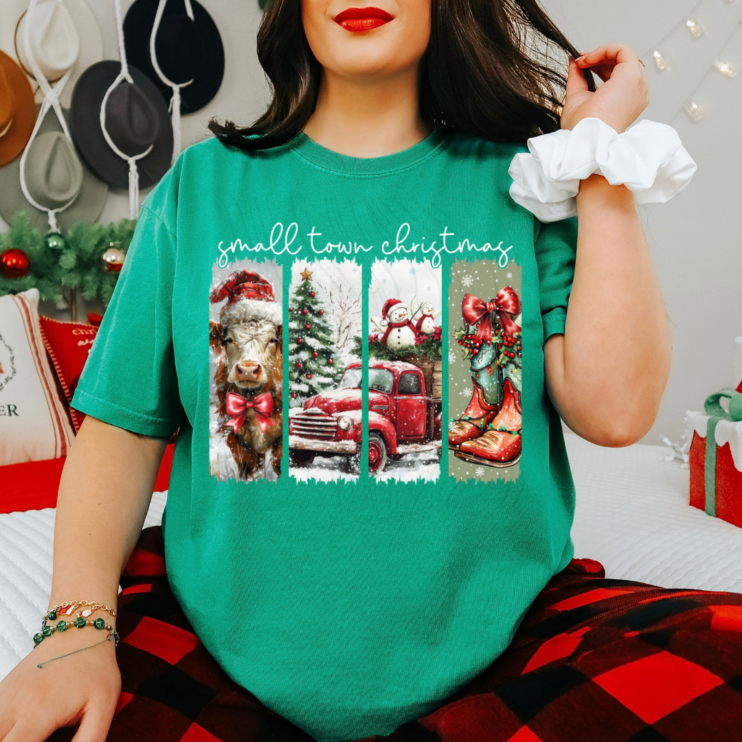Brushstrokes Small Town Christmas Cow Transfer