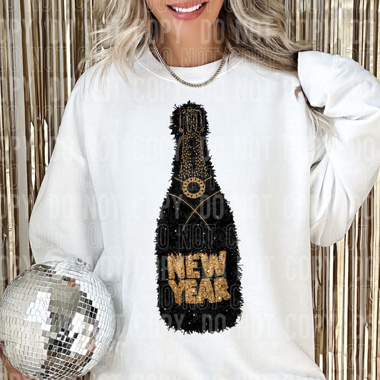 CHAMPAGNE BOTTLE FAUX YARN BLACK