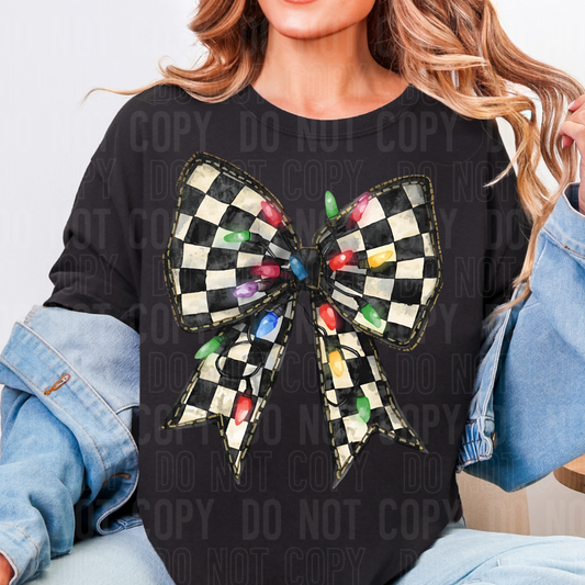 CHECKERED CHRISTMAS LIGHT BOW TRANSFERS