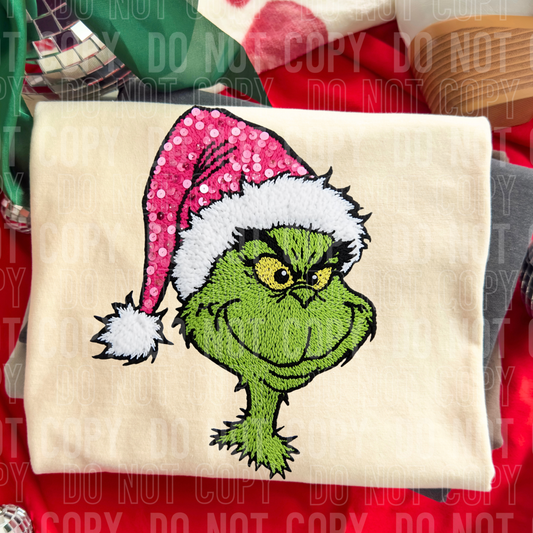 CHRISTMAS CHARACTER G PINK SEQUIN HAT TRANSFER
