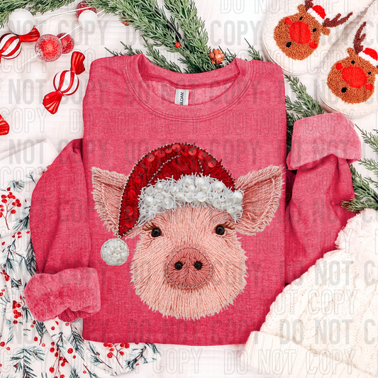 CHRISTMAS PIG FAUX YARN TRANSFER