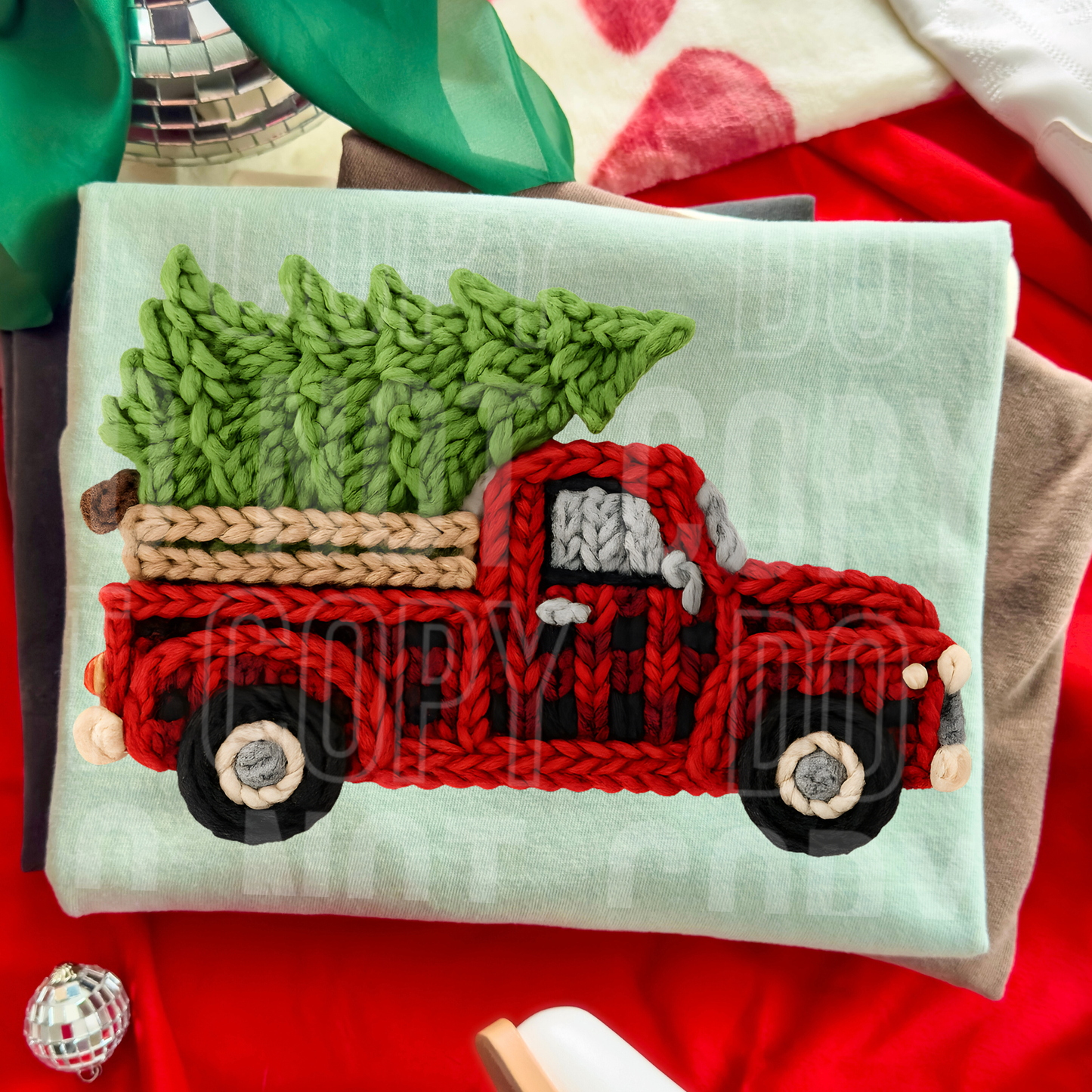 CHRISTMAS PLAID TRUCK FAUX YARN TRANSFER