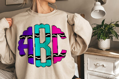 Crayon Back to School - Custom Monogram Transfer