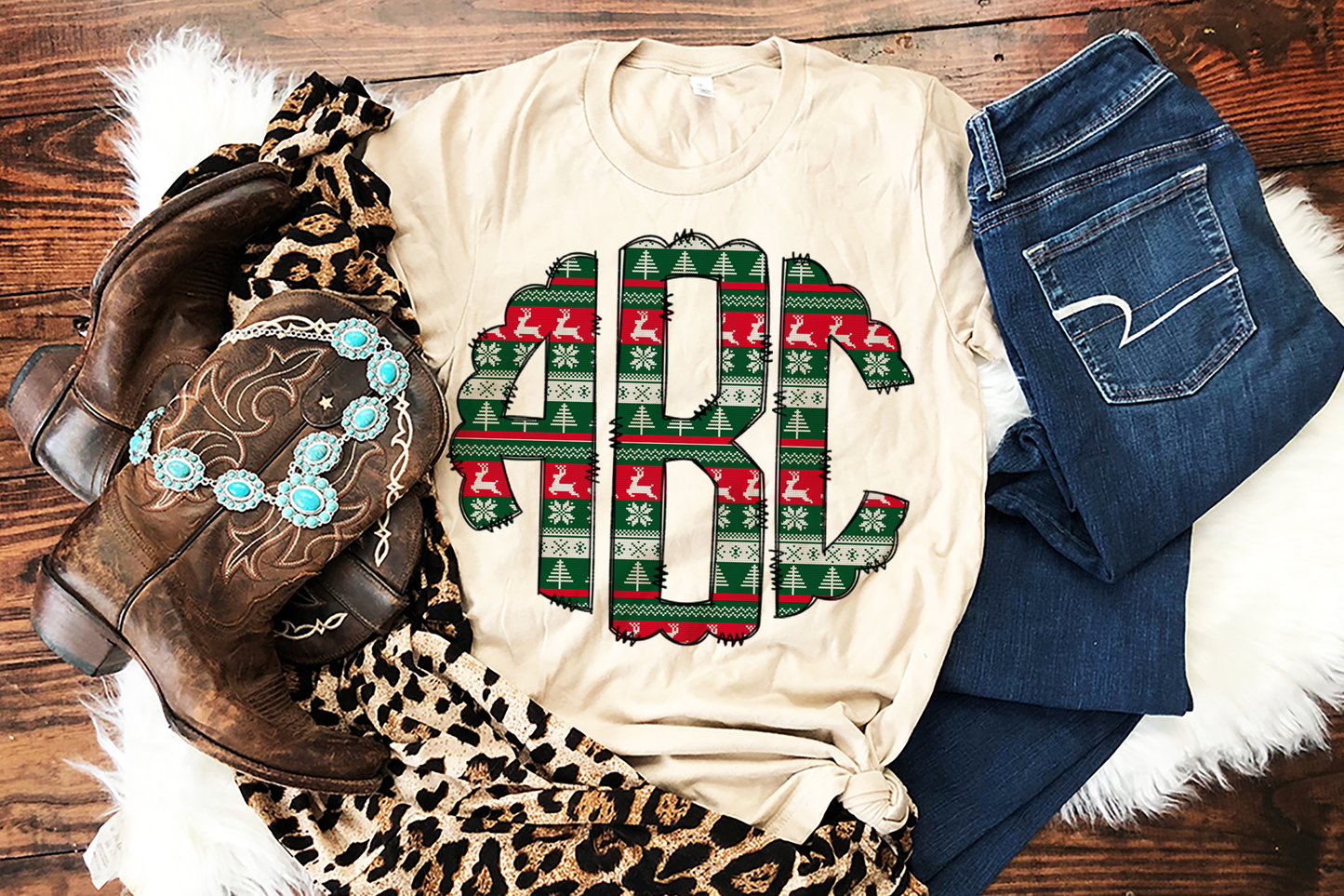 Reindeer Knit Pattern - Custom Monogram Transfer