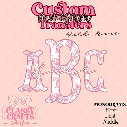 Pink Floral Chinoiserie Fishtail - Custom Monogram Transfer