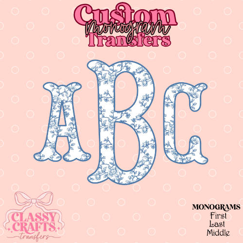 Blue Floral Chinoiserie Fishtail - Custom Monogram Transfer