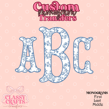 Blue Floral Chinoiserie Fishtail - Custom Monogram Transfer